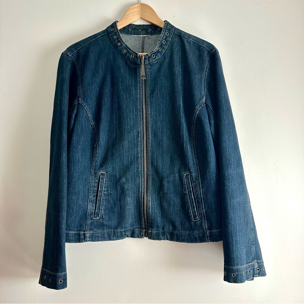 Studded Collarless Wide Sleeve‎ Denim Jacket